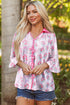 Floral Print Patchwork Collared Ruffled Half Sleeve Shirt