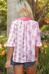 Floral Print Patchwork Collared Ruffled Half Sleeve Shirt