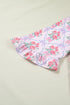 Floral Print Patchwork Collared Ruffled Half Sleeve Shirt