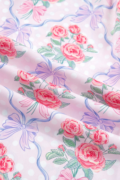 Floral Print Patchwork Collared Ruffled Half Sleeve Shirt