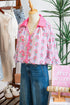 Floral Print Patchwork Collared Ruffled Half Sleeve Shirt