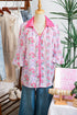 Floral Print Patchwork Collared Ruffled Half Sleeve Shirt