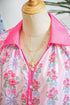 Floral Print Patchwork Collared Ruffled Half Sleeve Shirt