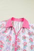 Floral Print Patchwork Collared Ruffled Half Sleeve Shirt