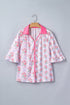 Floral Print Patchwork Collared Ruffled Half Sleeve Shirt