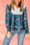 Floral Print Patchwork Contrast Trim Puff Sleeve Cotton Blouse