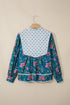 Floral Print Patchwork Contrast Trim Puff Sleeve Cotton Blouse