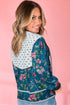 Floral Print Patchwork Contrast Trim Puff Sleeve Cotton Blouse