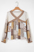 Floral Print Patchwork Mixed Media Long Sleeve Top