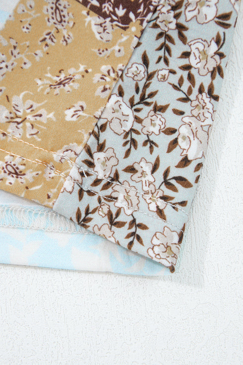 Floral Print Patchwork Mixed Media Long Sleeve Top