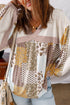 Floral Print Patchwork Mixed Media Long Sleeve Top