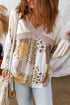 Floral Print Patchwork Mixed Media Long Sleeve Top