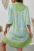 Floral Print Patchwork Panel Shirt Collar Mini Dress