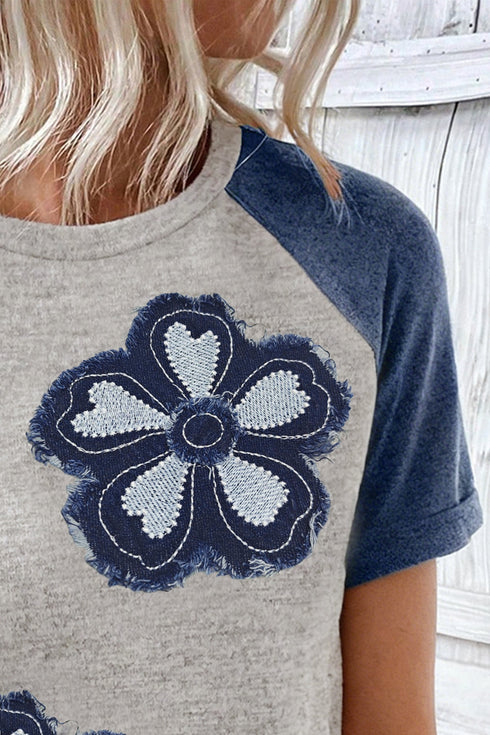 Floral Print Patchwork Raglan Sleeve T Shirt