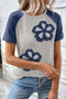 Floral Print Patchwork Raglan Sleeve T Shirt