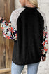 Floral Print Patchwork Ribbed Knit Long Sleeve Blouse