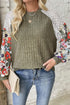 Floral Print Patchwork Ribbed Knit Long Sleeve Blouse
