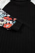 Floral Print Patchwork Ribbed Knit Long Sleeve Blouse