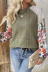 Floral Print Patchwork Ribbed Knit Long Sleeve Blouse