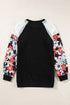 Floral Print Patchwork Ribbed Knit Long Sleeve Blouse