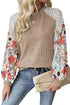 Floral Print Patchwork Ribbed Knit Long Sleeve Blouse