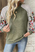 Floral Print Patchwork Ribbed Knit Long Sleeve Blouse