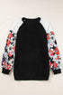 Floral Print Patchwork Ribbed Knit Long Sleeve Blouse