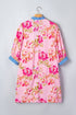 Floral Print Patchwork Striped Trim Half Sleeve Mini Dress