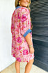 Floral Print Patchwork Striped Trim Half Sleeve Mini Dress