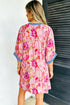 Floral Print Patchwork Striped Trim Half Sleeve Mini Dress