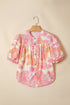 Floral Print Pintuck Button Down Short Sleeve Blouse