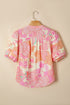 Floral Print Pintuck Button Down Short Sleeve Blouse