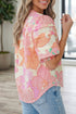 Floral Print Pintuck Button Down Short Sleeve Blouse