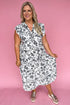 Floral Print Piping Trim Notched Neck Ruffle Sleeve Maxi Dress