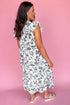 Floral Print Piping Trim Notched Neck Ruffle Sleeve Maxi Dress