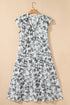 Floral Print Piping Trim Notched Neck Ruffle Sleeve Maxi Dress