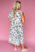 Floral Print Piping Trim Notched Neck Ruffle Sleeve Maxi Dress
