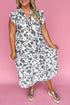 Floral Print Piping Trim Notched Neck Ruffle Sleeve Maxi Dress