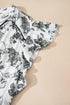 Floral Print Piping Trim Notched Neck Ruffle Sleeve Maxi Dress