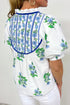 Floral Print Piping Trim Tie Neck Puff Sleeve Blouse
