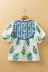 Floral Print Piping Trim Tie Neck Puff Sleeve Blouse