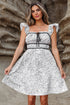 Floral Print Pipping Trim Flutter Sleeve Mini Dress