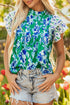 Floral Print Pleated Lace Trim Ruffle Sleeve Blouse