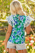 Floral Print Pleated Lace Trim Ruffle Sleeve Blouse