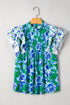 Floral Print Pleated Lace Trim Ruffle Sleeve Blouse