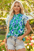 Floral Print Pleated Lace Trim Ruffle Sleeve Blouse