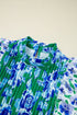 Floral Print Pleated Lace Trim Ruffle Sleeve Blouse