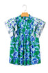 Floral Print Pleated Lace Trim Ruffle Sleeve Blouse