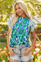 Floral Print Pleated Lace Trim Ruffle Sleeve Blouse