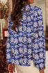 Floral Print Pleated Puff Sleeve Split Neck Blouse